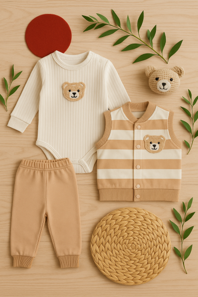 Set Pentru Bebeluși Din Bumbac Pieptănat Din 3 Piese Air Baby 0-3-6-9-12 luni A47