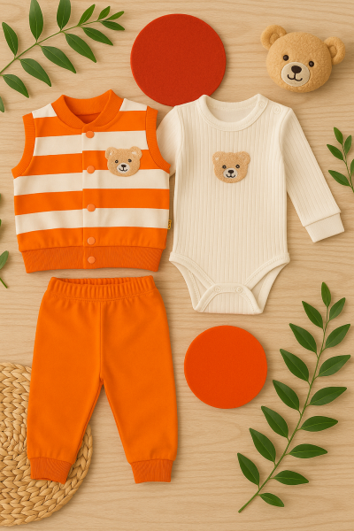 Set Pentru Bebeluși Din Bumbac Pieptănat Din 3 Piese Air Baby 0-3-6-9-12 luni A47