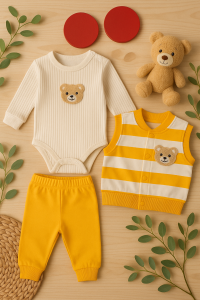Set Pentru Bebeluși Din Bumbac Pieptănat Din 3 Piese Air Baby 0-3-6-9-12 luni A47