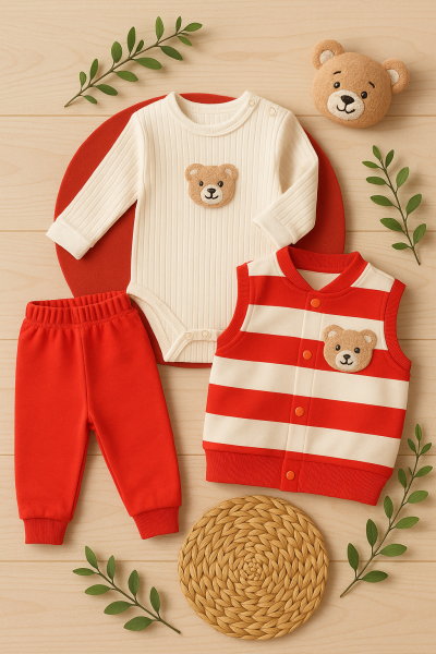Set Pentru Bebeluși Din Bumbac Pieptănat Din 3 Piese Air Baby 0-3-6-9-12 luni A47
