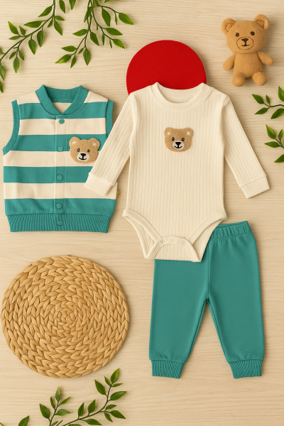 Set Pentru Bebeluși Din Bumbac Pieptănat Din 3 Piese Air Baby 0-3-6-9-12 luni A47