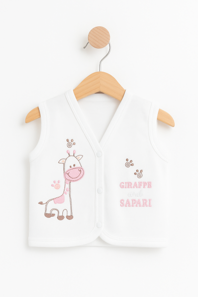 Vestă pentru bebeluși Miniel cu imprimeu de girafă, din bumbac pieptănat, 0-3-6-9 luni