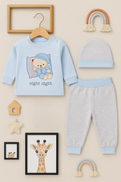 Set de 3 piese pentru bebeluși INCI cu imprimeu Night Night 0-3-6-9 luni