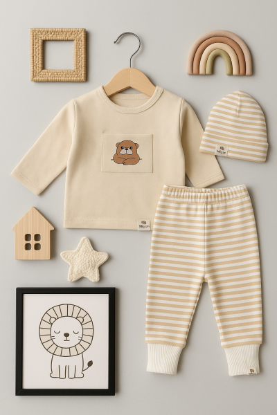 Set bebeluși BABYHM 0-3-6-9-12 luni cu imprimeu de ursuleți, format din 3 piese