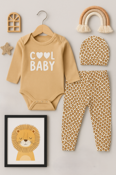 Set 3 piese Monello 3-6-9 luni din bumbac cu model leopard COOL BABY A32