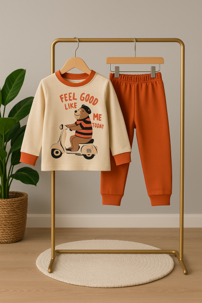Set bebeluși Memoza 2-3-4 ani, model Feel Good, din bumbac pieptănat, imprimat A28