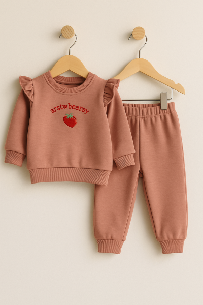 Costum NNK de iarnă cu broderie de căpșuni, 6-9-12-18 luni A33