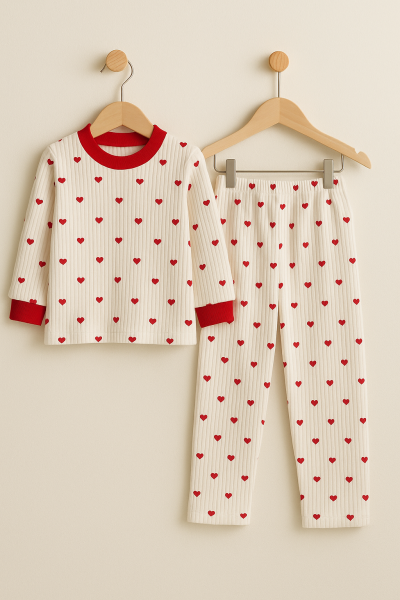 Set de pijamale pentru bebeluși Özlv cu imprimeu de inimă, 1-2-3 ani A11
