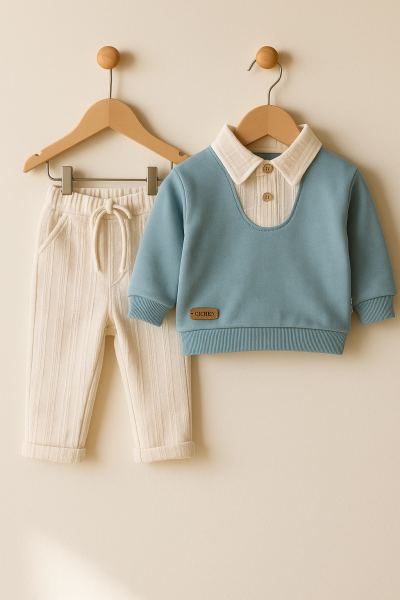 CICIBEN SET DOUĂ PIESE CU GULER ȘI CHILOȚI COPII 6-9-12-18-24 LUNI A36