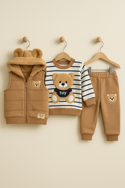 Costum BYMURAT 6-9-12-18-24 luni, 3 piese, cu vestă A57