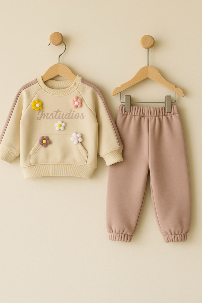 SET DE 2 PIESE BYMURAT TRICOTAT CU DETALII FLORI, PENTRU 6-9-12-18-24 LUNI A43