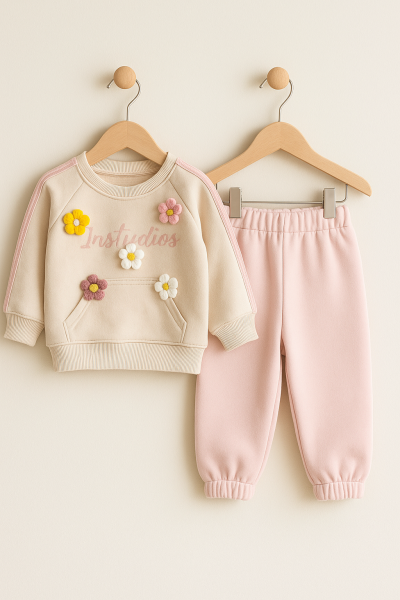 SET DE 2 PIESE BYMURAT TRICOTAT CU DETALII FLORI, PENTRU 6-9-12-18-24 LUNI A43