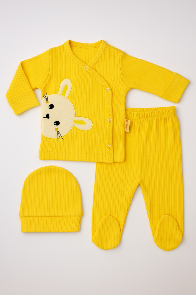 Body pentru bebeluși Nana Baby 0-3 luni, format din 3 piese, cu broderie cu iepuri A22