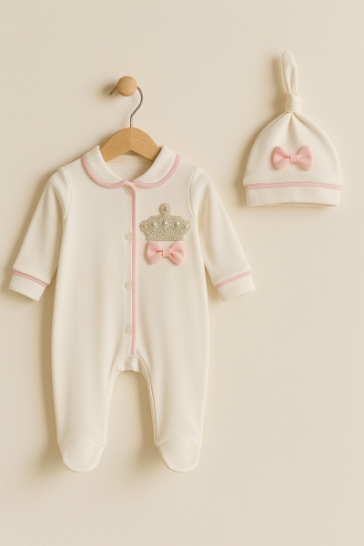 SALOPĂ CU COROANĂ DE PIETRE PENTRU NOU-NĂSCUT, BEBELUȘI 3-6-9 LUNI A24