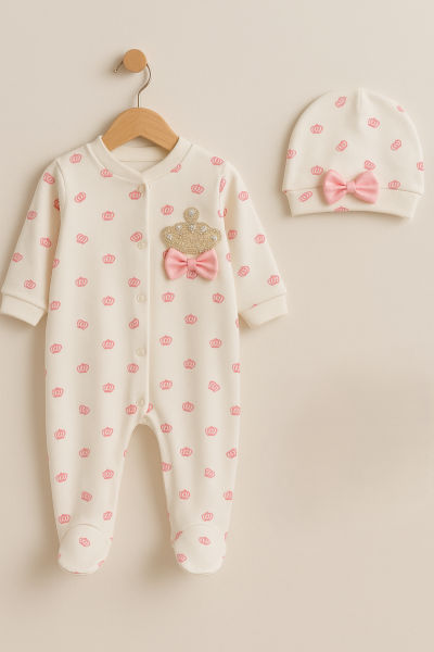 Romper Uko pentru bebeluși 3-6-9 luni Detaliu coroană de piatră și model coroană A24