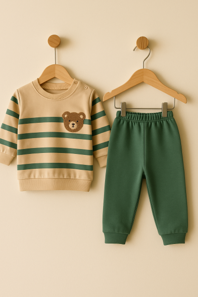 SET KARACON CU URSULETI DE PLUȘ CU DUNGI 6-9-12-18 LUNI A23