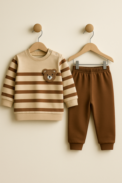 SET KARACON CU URSULETI DE PLUȘ CU DUNGI 6-9-12-18 LUNI A23