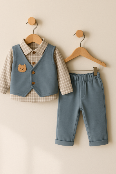 Costum Moeboon Vest Plaid 3-6-9-12-18 luni A29