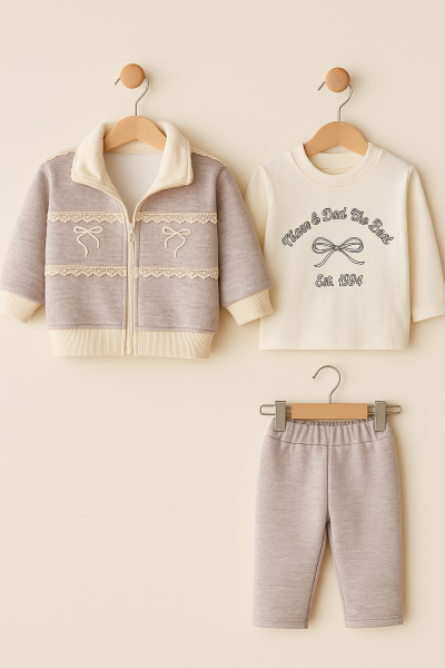 SET 3 PIESE BYMURAT CU DANTELĂ CU BANDĂ DUBLĂ PENTRU 6-9-12-18-24 LUNI A53