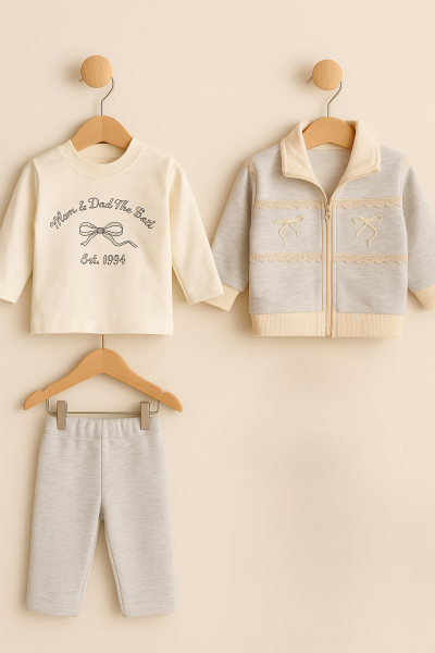 SET 3 PIESE BYMURAT CU DANTELĂ CU BANDĂ DUBLĂ PENTRU 6-9-12-18-24 LUNI A53