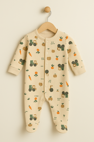 Salopetă Midirik pentru bebeluși, din bumbac pieptănat, cu model Traktor, 0-3 luni A17