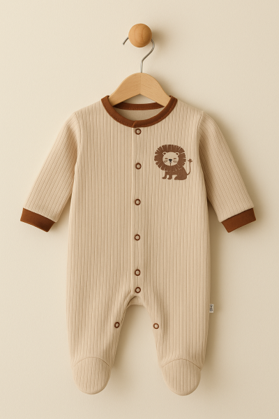 Salopă pentru bebeluși Midirik, din bumbac pieptănat, cu model de leu, 0-3 luni A17