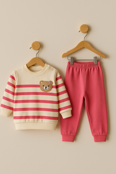 SET KARACON CU URSULETI DE PLUȘ CU DUNGI 6-9-12-18 LUNI A23