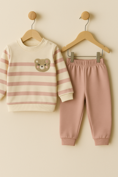 SET KARACON CU URSULETI DE PLUȘ CU DUNGI 6-9-12-18 LUNI A23