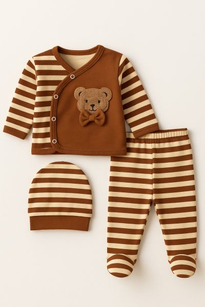 Set nou-născut GONCA ZEN 0/3 luni, format din 3 piese, cu papion și dungi A20