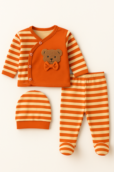 Set nou-născut GONCA ZEN 0/3 luni, format din 3 piese, cu papion și dungi A20