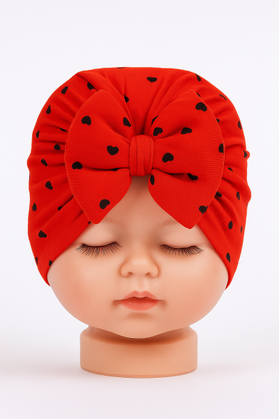 Bonetă pentru bebeluși, fetiță, 0-6 luni, bumbac pieptănat, model cu inimă A8