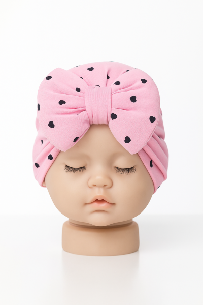 Bonetă pentru bebeluși, fetiță, 0-6 luni, bumbac pieptănat, model cu inimă A8