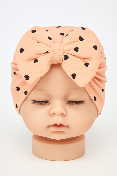 Bonetă pentru bebeluși, fetiță, 0-6 luni, bumbac pieptănat, model cu inimă A8