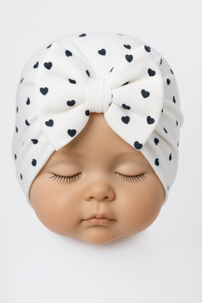 Bonetă pentru bebeluși, fetiță, 0-6 luni, bumbac pieptănat, model cu inimă A8