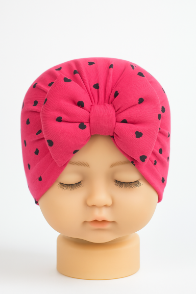 Bonetă pentru bebeluși, fetiță, 0-6 luni, bumbac pieptănat, model cu inimă A8