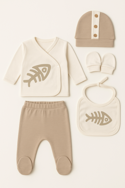 SET SERDE BABY NOU-NĂSCUT 0-3 LUNI IMPRIMAT CU PEȘTI A35