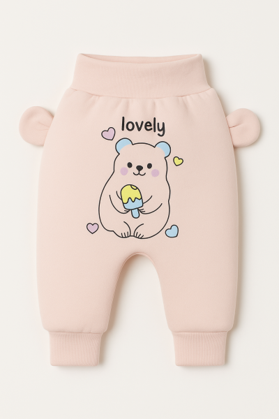 Pantaloni din bumbac pieptănat pentru copii, 3-6-9-12 luni, cu imprimeu ursuleț de pluș drăguț A15