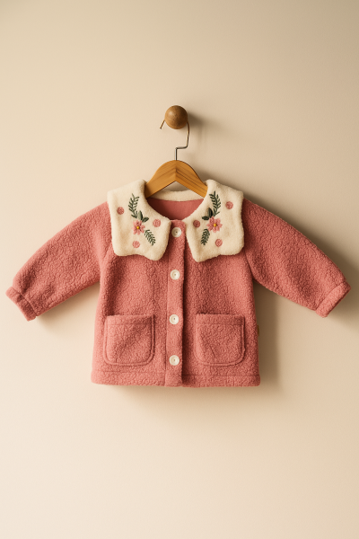 JACHETĂ DE PLUȘ BRODATĂ CU FLORI, TROLLY KIDS, PENTRU COPII, 1-2-3 ANI A33