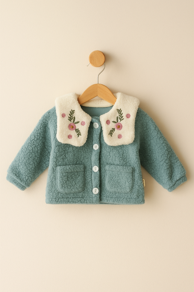 JACHETĂ DE PLUȘ BRODATĂ CU FLORI, TROLLY KIDS, PENTRU COPII, 1-2-3 ANI A33