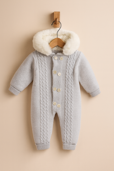 Salopetă tricotată din pluș pentru bebeluși, 6-9-12 luni A55