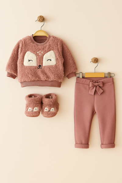 Set cu botoșei, model căprioară din pluș, 6-9-12-18-24 luni A47