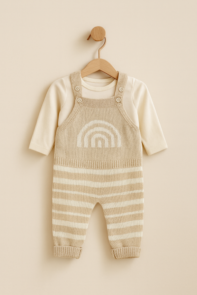 Salopetă de grădinărit MINIKAY cu dungi curcubeu, model 6-9-12 luni A28