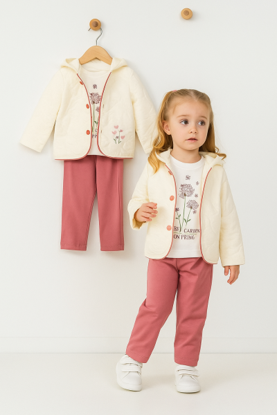 SET 3 PIESE MIRKON CU FLORI BRODATE, 9-12-18-24 LUNI A59