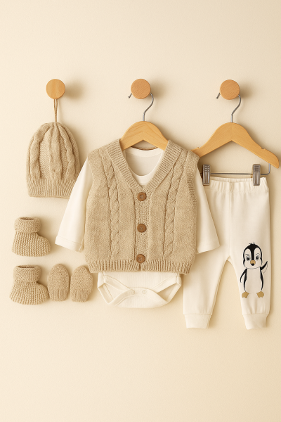 Set YESDA Vestă Tricotată și Pinguin 3-6-9-12 Luni A27