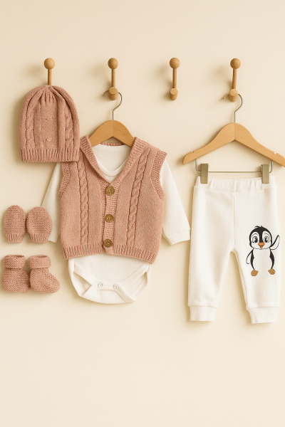 Set YESDA Vestă Tricotată și Pinguin 3-6-9-12 Luni A27