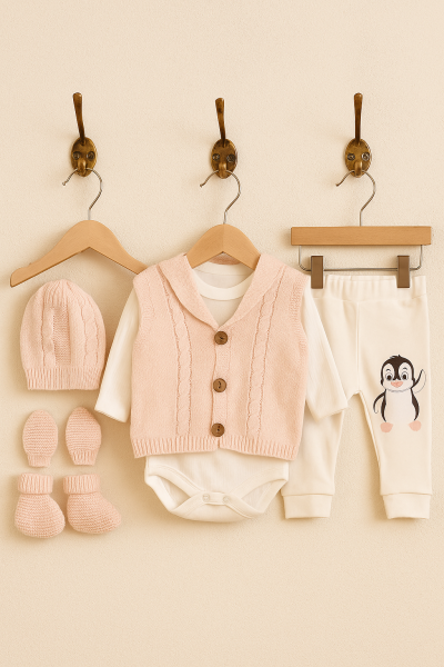 Set YESDA Vestă Tricotată și Pinguin 3-6-9-12 Luni A27