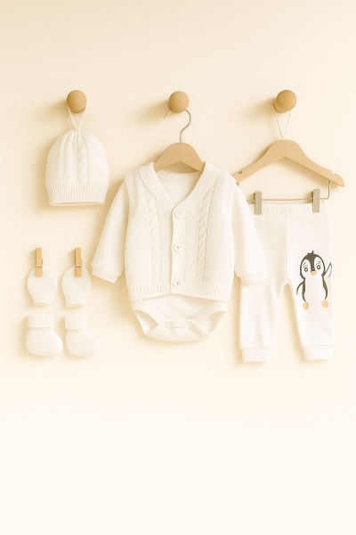 Set YESDA Vestă Tricotată și Pinguin 3-6-9-12 Luni A27