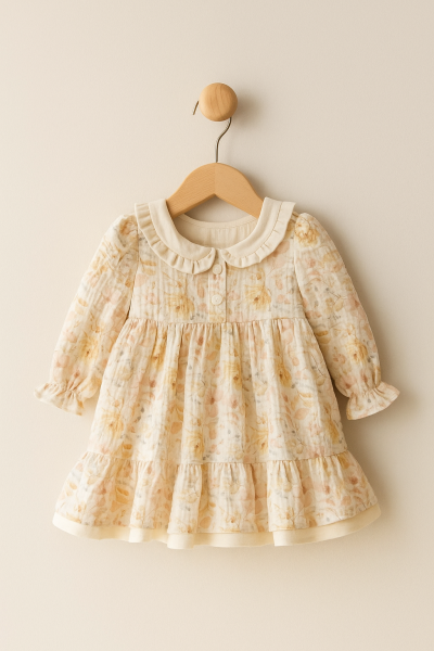 ROCHIE MYMIO DIN MUSELINĂ CU MODELE FLORALE PENTRU 6/24 LUNI A62