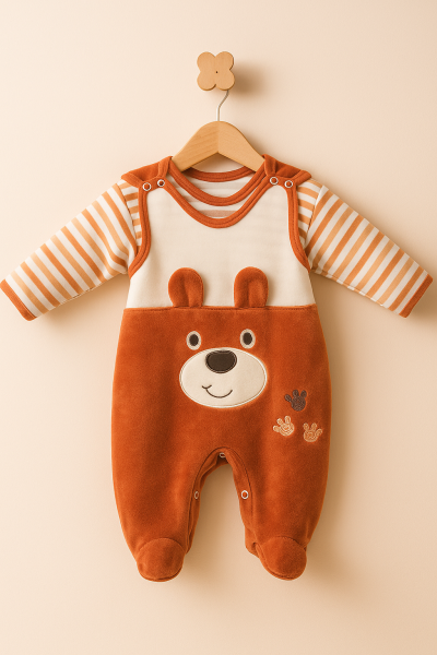 MILLION SALOPĂ DE CATIFEA BRODATĂ CU URSULET 6-9-12 Luni A21