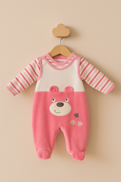 MILLION SALOPĂ DE CATIFEA BRODATĂ CU URSULET 6-9-12 Luni A21